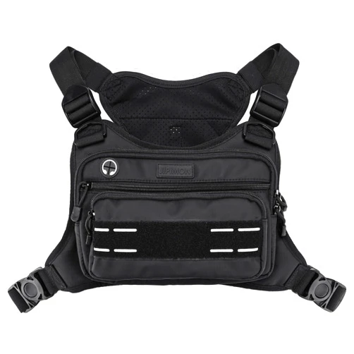 JIPIMON Chest Bag For Men With Extra Storage, Waterproof Outdoor Sports Chest Bag For Running, Cycling, Hiking, Rock Climbing (Black)