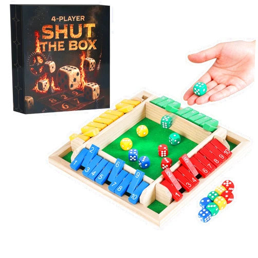 Uowivi Shut The Box Game - Math Dice Board Game for Family Night Classroom Travel, Wooden Table for 2-4 Players, Improves Mathematical Skills, for Classroom, Home Bar Party & Travel