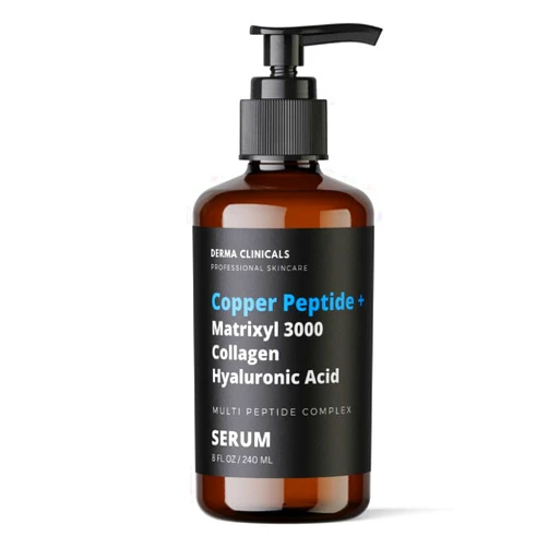 DERMA CLINICALS Copper Peptide + Matrixyl 3000, Collagen, Hyaluronic Acid Serum for face, Multi Peptide Firming and Plumping Serum, Anti-Wrinkle, Anti-Aging Face Serum - 8oz