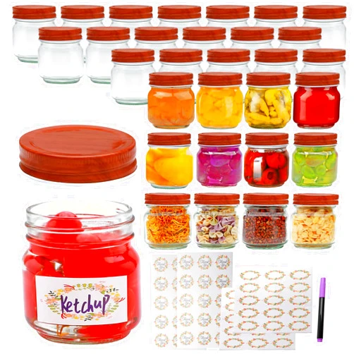 Encheng 8oz Mason Jars with Lids,Small Glass Jars with Airtight Metal Lids,30 Pack Regular Mouth Glass Canning Jars for Jam,Jelly,Spice,Candle,Party Favor,Kitchen Storage