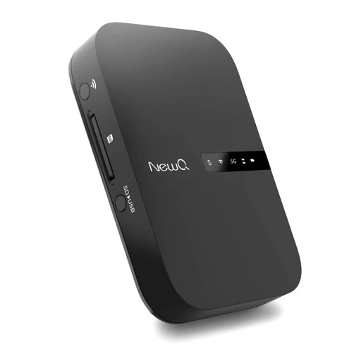 NewQ Filehub AC750 Travel Router: Portable Hard Drive SD Card Reader & Mini WiFi Range Extender for Travel | Wireless Access External Harddrive & USB Storage Device to Backup Photo & Files from iPhone