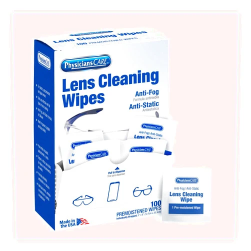 First Aid Only PhysiciansCare Pre-Moistened Anti-Fog, Anti-Static Lens Wipes for Eyeglasses, 1 Pack, (100 Count)