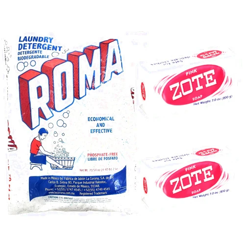 Generic Bundle of Roma Laundry Detergent - 4.4 lbs. and Zote Laundry Soap Bar Pink 7oz 2-Pack