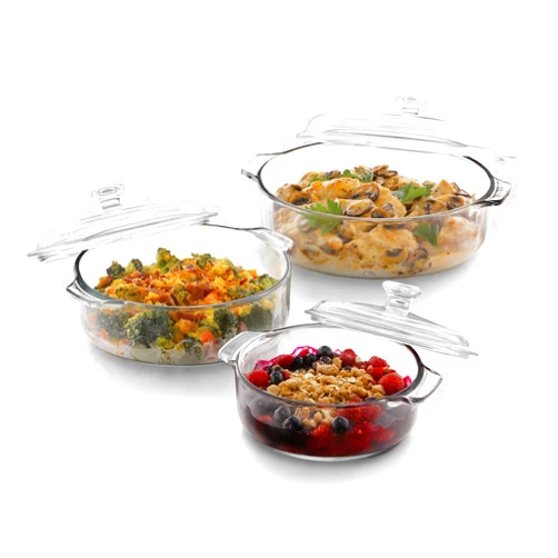 Libbey Baker's Basics 3-Piece Glass Casserole Baking Dish Set with Glass Covers