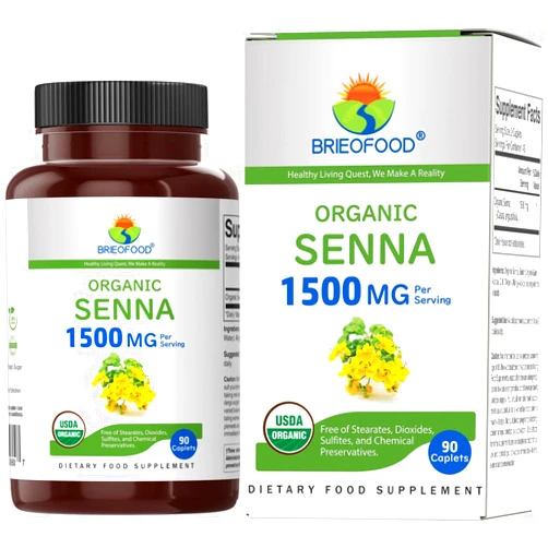 Brieofood Organic Senna 1500mg, 45 Servings, Vegetarian, Gluten Free, 90 Vegetarian Tablets