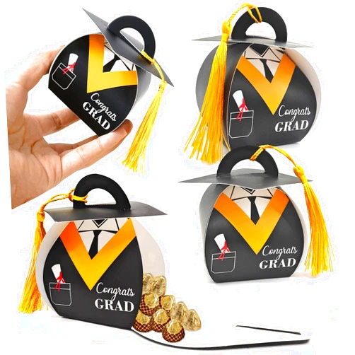 Yuleglowix 30Pcs Graduation Cap Gift Box,Class of 2024 Graduation Party Favors Decoratons Graduation Candy Boxes with Gold Tassel Treat Box Graduation Centerpieces for Tables 2024 Congrats Grad Party Supplies