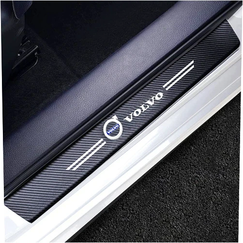 WoshocK 5PCS for Volvo Car Door Sill Plate Protectors, Self-Adhesive Carbon Fiber Vinyl Reflective FrontRear Door Sill Scuff Plate Guard Welcome Door Step Protector for Volvo