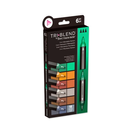 Crafter's Companion Spectrum Noir TriBlend Alcohol 3 blend Marker Pens-Woodland Shades-Pack of 6