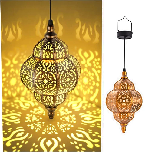 Hapjoy Hanging Solar Lights Outdoor Garden Decor Solar Lantern Waterproof Plastic Moroccan Outdoor Decorations for Patio Pathway Yard Backyard Garden Decorative (2 Pack, Bronze)