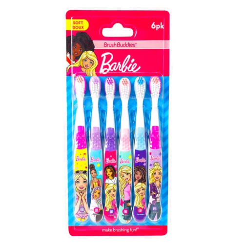 Brush Buddies 6 Pack Barbie Toothbrushes for Kids, Children's Toothbrushes, Soft Bristle Toothbrushes for Kids