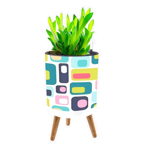 UHMLTCRBOD Planter with Stand mid Century Style Pattern Boho Plant Pot with Legs Standing 8.7” Self-Watering Flower Pots with Water Inlet & Water Level Indicator Indoor Decor