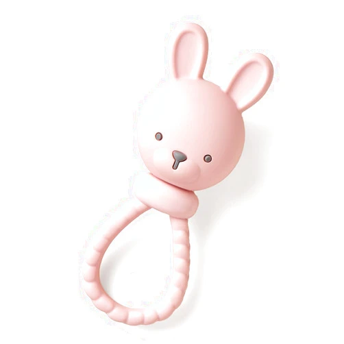 Itzy Ritzy Silicone Rattle Toy – Soothing Teething Toy with Soft Jingle Sound & Easy-Grip Textured Handle - for Ages 3 Months and Up (Bunny)