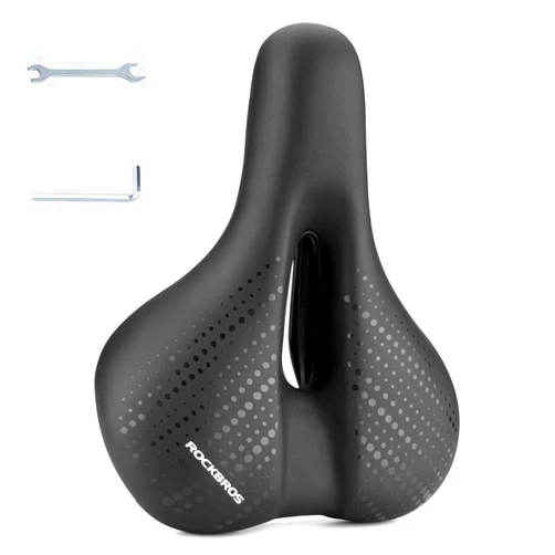 ROCKBROS Bike Seat Men Women Memory Foam Padded Wide Bicycle Seat Waterproof Comfortable Bike Saddle Cushion with Dual Shock Absorbing Universal Fit for Indoor/Outdoor Bikes.