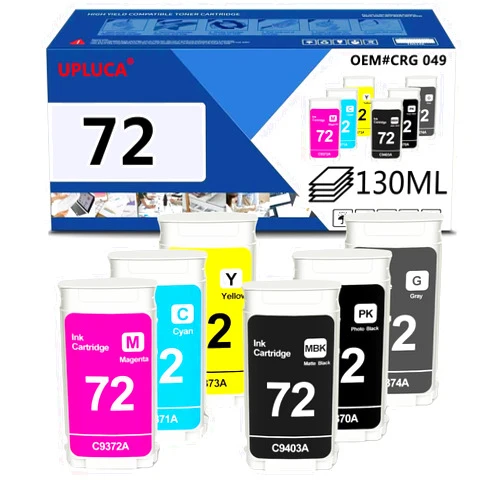 UPLUCA 72 Ink Cartridge High Yield Replacement for HP 72 C9403A C9370A C9371A C9372A C9373A C9374A Work for HP DesignJet T610 T620 T770 T790 T795 T1100 T1120 T1200 T1300 T2300 (6-Pack, 1 Set, 130ML)