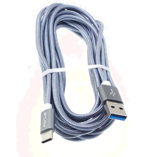 Xenda 10ft USB Cable Type-C Charger Cord Power Wire USB-C Long Braided Fast Compatible with TCL 20 XE - 20S - 30 V 5G - 30 XE 5G - 4X 5G, Gray, (NE-XE38486B8O-192)