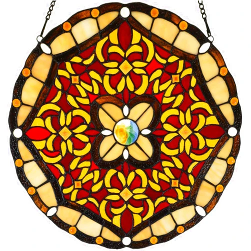 Bieye W10086 Baroque Tiffany Style Stained Glass Window Panel for Home Decoration, 16-inch Round