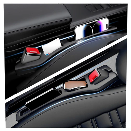 Carleef 2PCS Car Seat Gap Filler Organizer,Multi-Purpose Car Seat Gap Fillers with Seats Belt Holes & Phone Holder,Universal Console Catcher Between Seats Cars Interior Accessories