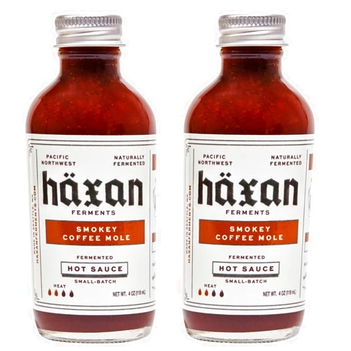 Haxan Ferments Smokey Coffee Mole Hot Sauce | Medium Heat | Rich Blend of Cold Brew Coffee, Cacao, Jalapenos, and Dried Peppers | Perfect for Chili, Roast Chicken, Black Beans | Vegetarian, Gluten-Free | 4 oz | 2 Count