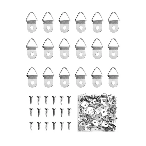 QHAJRYYC 100 Pieces Small Triangle Ring Steel Picture Hangers with 100 Pieces Screws, Triangle Rings Picture Hangers, Triangle Picture Hangers , Small Triangle Picture Hangers for Hanging (Silver)