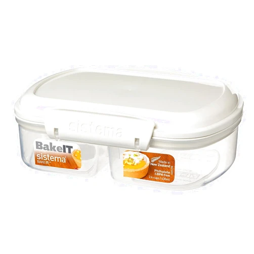 Sistema Bake IT Collection Food Storage Container with Split Compartments, 2.6 Cup/0.6 L, Clear/White