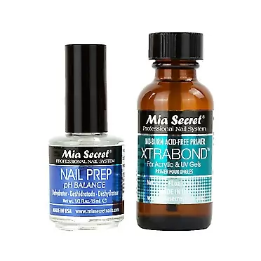 Mia Secret Professional Natural Nail Prep Dehydrate and Xtra Bond, Acid-Free Primer Set. Superior Bonding Primer for Acrylic Powder and Gel Nail Polish. Nail, Long-Lasting. with Free Dry Wipes