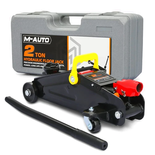 M-AUTO Hydraulic Trolley Jack Car Lift with Carrying Storage Case, Fast Lift Garage Floor Jack 2 Ton (4000 lb) Capacity, Handy and Easy Storage, Red