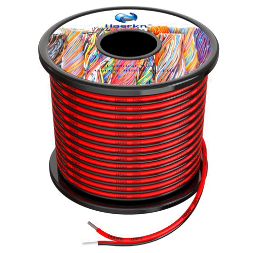 Haerkn 14 awg Silicone Electrical Wire 2 Conductor Parallel Wire line 50ft [Black 25ft Red 25ft] 14 Gauge Soft and Flexible Hook Up Oxygen Free Strands Tinned Copper Wire