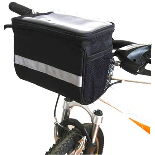 MOOZO Bicycle Basket, MOOZO 3.5L Bike Handlebar Bag Cycling Basket Front Frame Tube Bag Pannier with Touchscreen Operation Transparent PVC Pouch & Silver Grey Reflective Stripe for Mountain MTB Road Bike
