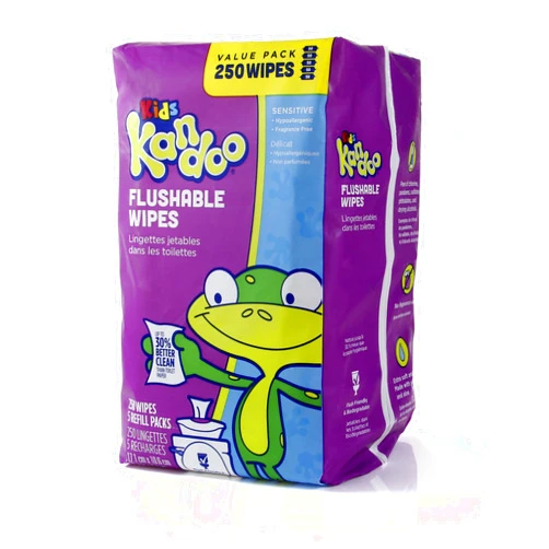 Kandoo Flushable Wipes for Baby and Kids by Kandoo, Unscented for Sensitive Skin, Hypoallergenic Potty Training Wet Cleansing Cloths, 250 Count, Pack of 5