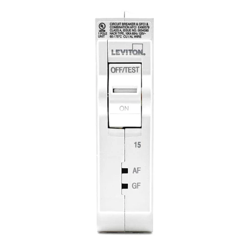 Leviton LB115-DF 15A 1-Pole Plug-On AFCI/GFCI Branch Circuit Breaker, Hydraulic Magnetic, 120 VAC, White
