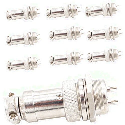 Exgoofit Aviation Plug Connector 10 Pairs Male Female Panel Metal Wire Connector 16mm Socket (2 Pins 10-Pack)