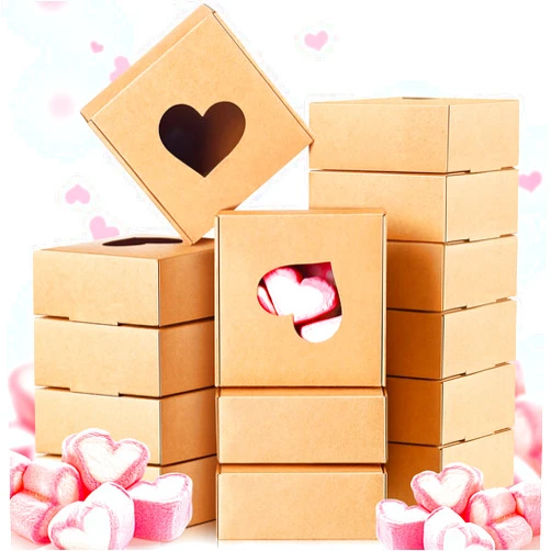 Gersoniel 30 Pieces Mini Kraft Box with Clear Heart Shaped Window Gift Craft Paper Small Cookie Packaging Boxes 3 x 3 x 1.2 Inch for Individual Cupcake Bakery Valentine‘s Day Party Treats(Brown)