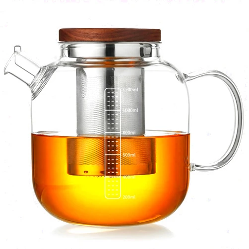 MESNEY Glass Teapot with Infuser and Lid - 40oz Borosilicate Glass Teapot with Heat-Resistant Handle, Stainless Steel Mesh Infuser for Loose Leaf & Blooming Tea, Stovetop & Microwave Safe
