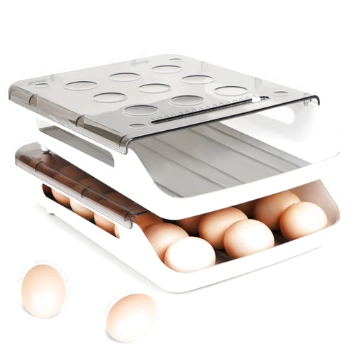 BOIJUKME Egg Organizer Storage Container for Refrigerator，Household Egg Holder for Fridge， Premium Thick Clear Egg Tray Container Dispenser for Refrigerator，Egg Storage Box With Time Scale (JDH04)