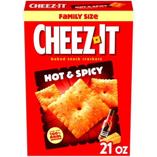 Cheez-It Baked Snack Crackers, Lunch Snacks, Family Size, Hot and Spicy, 21oz Box (1 Box)