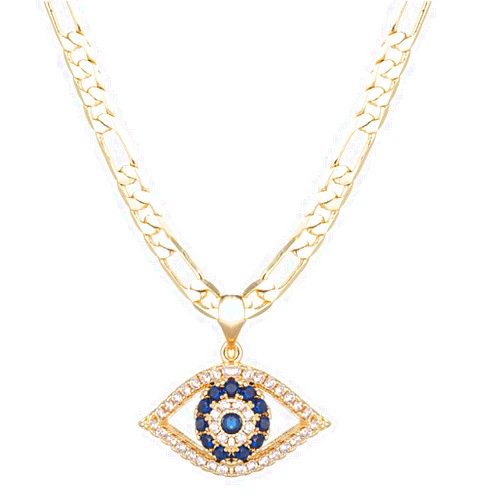 Yipima Evil Eye Necklace for Women 14K Gold Plated White Color Cubic Zirconia Inlay Evil Eye Pendant Necklace 3mm Figaro Chain Necklace 18/22 inches
