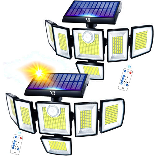 VENSSTNOR Solar Motion Sensor Flood Lights Outdoor - 496LEDs 3500LM 3 Lighting Modes 3 Levels Brightness, 6 Heads 360° Illumination, IP65 Solar Security Lights,for Porch Yard Patio Garage(2 Packs)