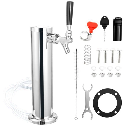 Ferroday Single Beer Tap Beer Tower, Beer Tower dispenser Stainless Steel Tower Kegerator Parts Kit with All Stainless Steel Keg Tap Beer Faucet, Preassembled Line Keg Tower, 3