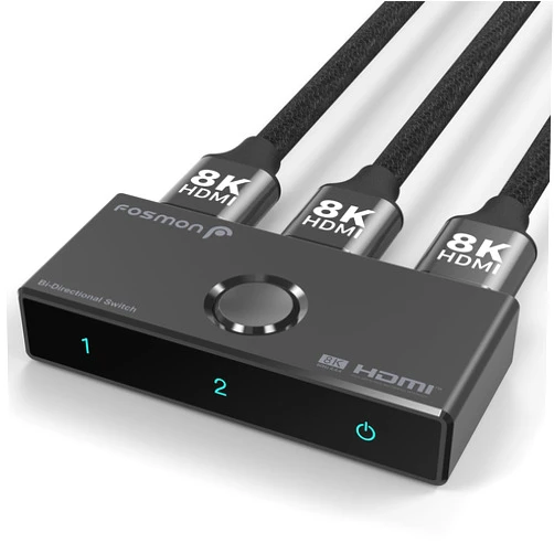 Fosmon HDMI 8K Bi-Directional Switch, Support 8K@60Hz 4K@120Hz HDR10+ HDCP 2.3 1 in 2 Out / 2 in 1 Out HDMI 2.1 Switcher, High Speed 48Gbps HDMI Splitter Compatible with PS4 PS5, Xbox, Roku, Apple TV