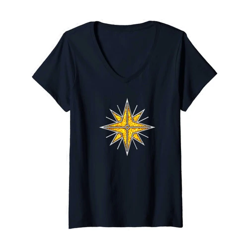 Magic symbols signs and runes by Anne Mathiasz Womens Star of the elves, elves coat of arms, crest, badge, fantasy V-Neck T-Shirt