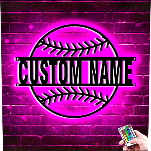 Amabery Personalized Name Baseball Wall Decor Night Light Lamp Custom Metal Baseball Neon Sign Home Decor Baseball Player Gifts for Boys Kids & Men (a-Baseball -4)