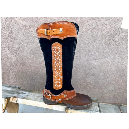 Generic Charro Saddle Black Short Chaps Half Chaps, Caballo Polainas De Gamuza, Horse Gear Tack