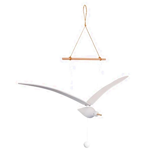 Gichee Flying Wooden Seagull Hanging for Mobile Ceiling, Soaring Seagull Decor Unique Home Artwork, for Balcony, Apartment, Creative mobiles Pendants for Baby Mobile Crib, Nursery Room（White Small Size）