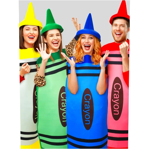 Xtinmee 4 Set Crayon Costume for Adults, Halloween Crayon Fancy Dress Funny Outfit for Halloween Cosplay Dress up, One Size