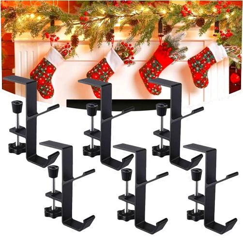 DLTFRSED Adjustable Garland Hangers for Mantle,Mantel Hangers for Garland,Heavy Duty No Hardware No Damage 2 in 1 Garland and Stocking Hangers for Mantle, for Home Christmas Decoration (6pcs/Black)