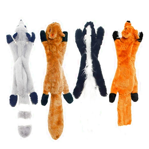 JiangYanus Dog Squeaky Toys, No Stuffing Plush Dog Chew Toy for Small Medium Dogs Puppy Aggressive Chewers, 4 Pack Cute Animal Raccoon Squirrel Fox and Lion, Tough Durable Teething Interactive Gift …