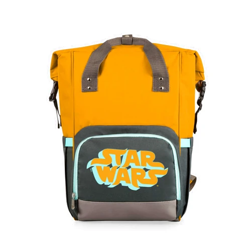 PICNIC TIME Star Wars OTG Roll-Top Cooler Backpack, Hiking Backpack Cooler, Soft Cooler Bag, (Mustard Yellow with Gray & Blue Accents), 7.5 x 10.25 x 26