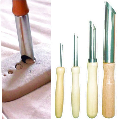 LYMGS Clay Circular Hole Cutter Tool Set, Wood Handle & Stainless Steel Round Hole Cutter for Pottery Sculpture DIY Clay Modeling, 4 Sizes a Pack