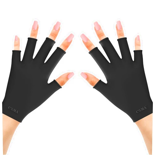 COMMEMA UV Gloves for Gel Manicures, Fingerless UV Protection Gloves with UPF50+ for UV Nail Lamp and Nail Accessories, All-Black Design with 100% Silicone