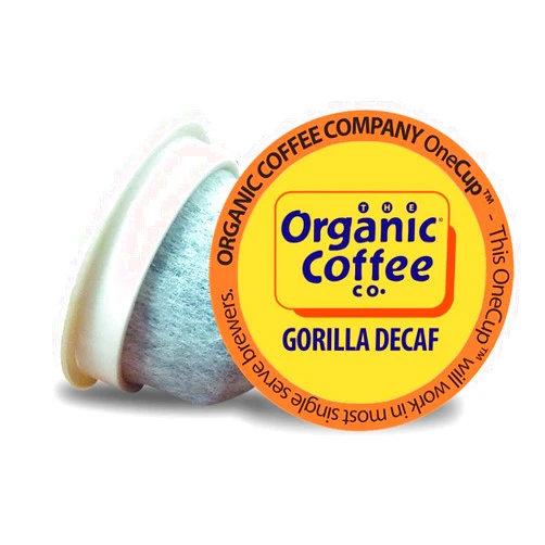 The Organic Coffee Co. Compostable Coffee Pods - Gorilla Decaf (12 Ct) K Cup Compatible including Keurig 2.0, Medium Roast, Swiss Water Processed, USDA Organic